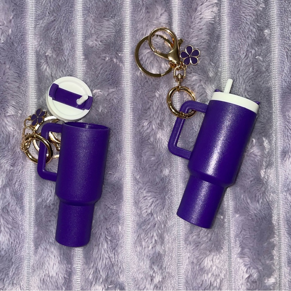 Purple Keychain Tumbler with Flower Charm